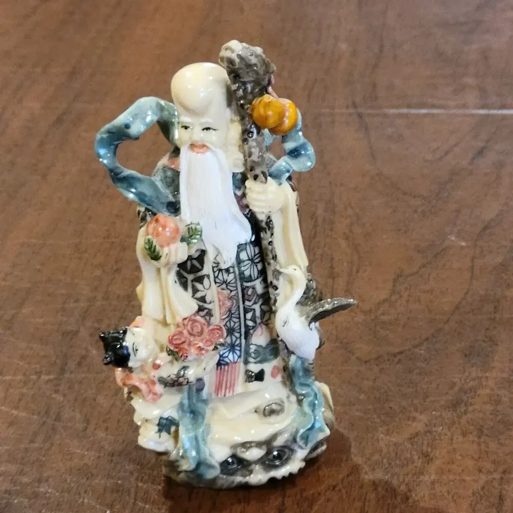 Vintage Chinese Old Wise Man with child Figurine Hand Painted 4.75